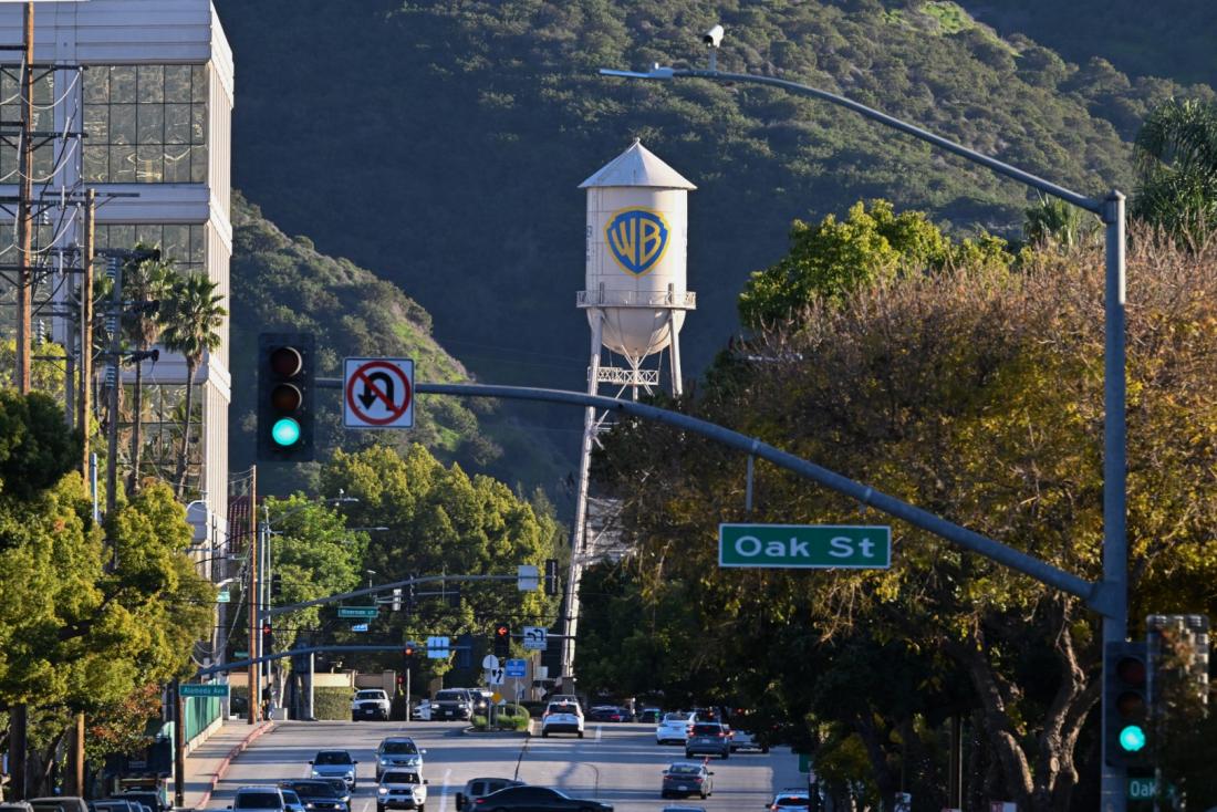 he WB water tower is seen at Warner Bros. Studios in Burbank, California, on December 9, 2025 (AFP / Robyn Beck)